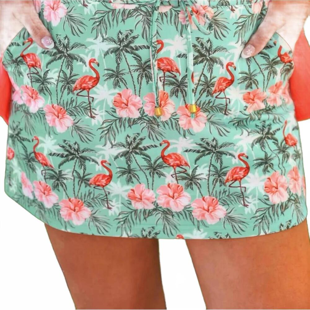 NEW JESS LEA palm beach flamingo skort in green